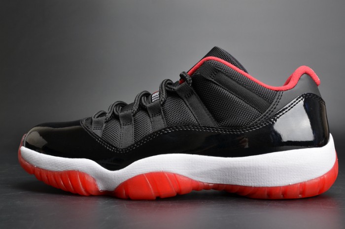 air jordan 11 retro low "bred" black/ red mens 528895-012