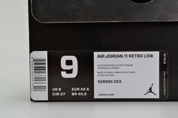 air jordan 11 retro low "infrared 23" black mens 528895-023