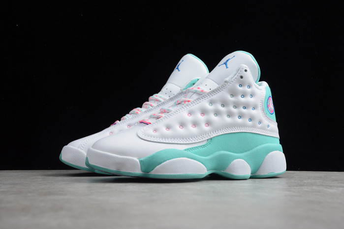 air jordan 13 retro white soar green pink (gs) 439358-100